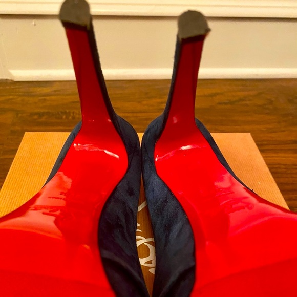 Christian Louboutin Drapesse 160 Suede Teal Peep Toe Heels